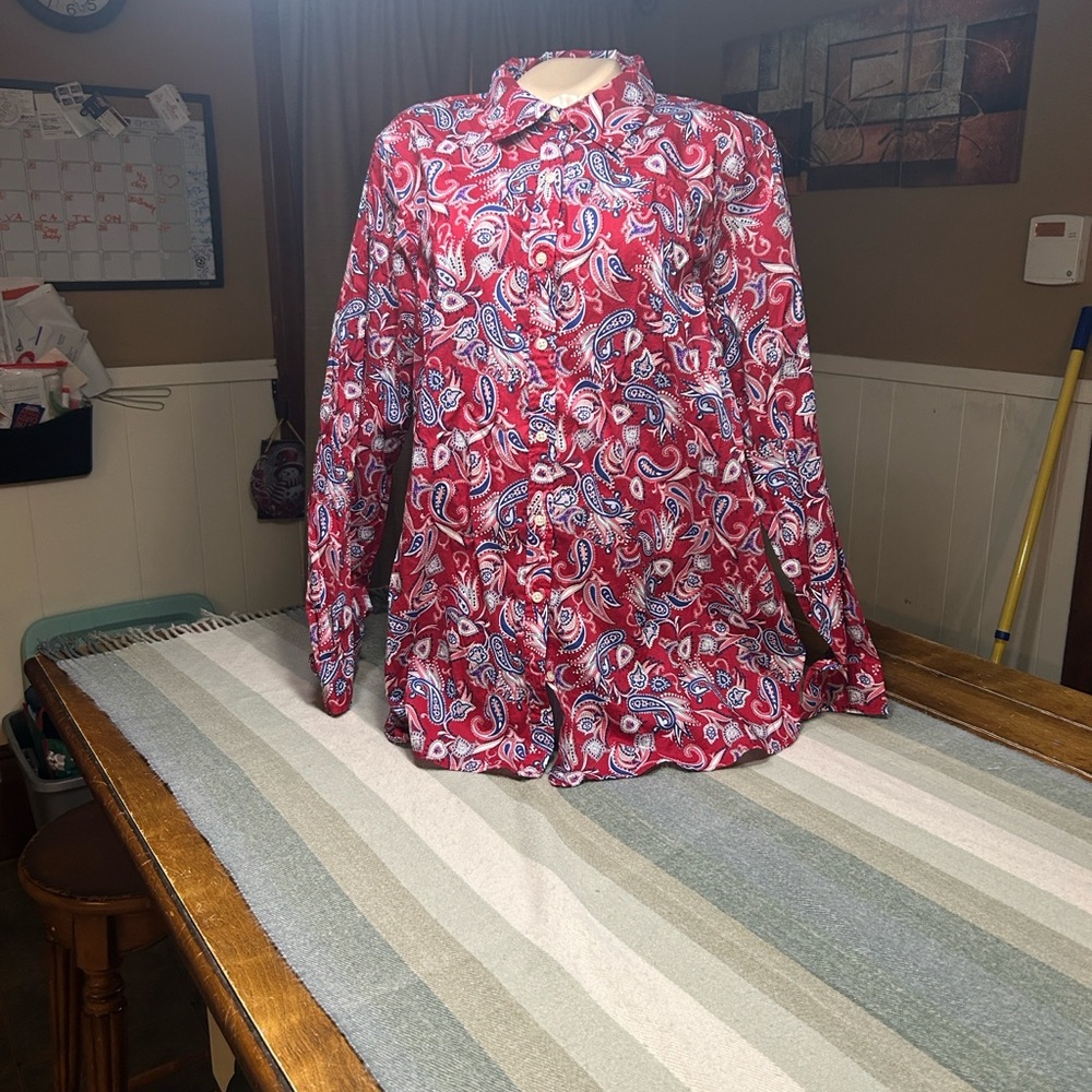 Talbots Red Paisley Button Down Shirt - Picture 7 of 13